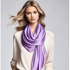 LA FERANI Women's Silk Scarf 100% Silk Neckerchief Scarf Plain Colour White Black 180 x 90 cm Plain Colour for Suit Formal Occasions Stole Business Style Gift for Her, purple