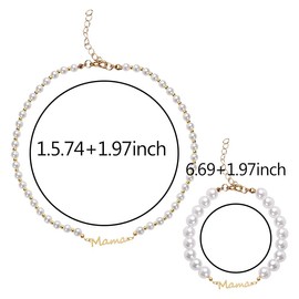 Mama Pearl Necklace and Bracelet Set for Women Mama Mothers Day Gifts for Mom Mother Pearl Beaded Bracelet Neaklace for Women Mommy Mamas Mother's Day Birthday Gift from Daughter Son