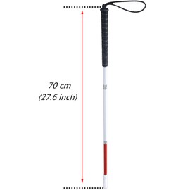 70cm White Cane, Aluminum Folding Cane for The Blind,Folds Down 3 Sections, with 2 Tips (Black Handle)