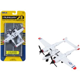 DCD Lockheed P-38J Lightning Fighter Aircraft Die-Cast Toy White with Red Wingtips 'United States Army Air Force' Runway Section
