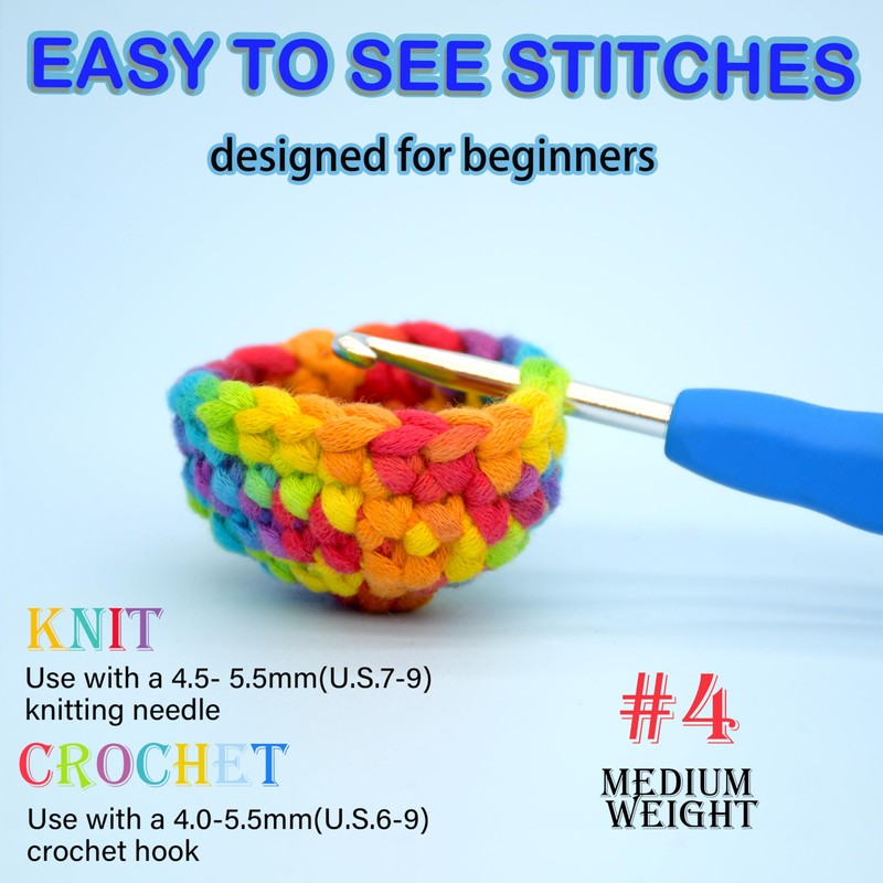 50g Rainbow Beginner Crochet Yarn for Crocheting and Knitting Multicolor