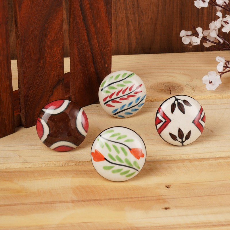 Ajuny Set of 12 Modern Ceramic Knobs - Multicolor Hand-Painted