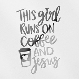 Decal Stickers of Runs On Coffee and Christ (Metallic Silver) (Set of 2) Premium Waterproof Vinyl Decal Stickers for Laptop Smartphone Car Dirt Bike Wall Room Mason Jar Bathtub - ANDsticg88146SI