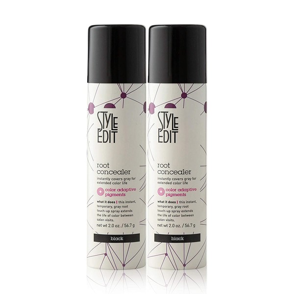Style Edit Black Root Concealer Touch Up Spray (Multiple Colors Available) - Instantly Covers Greys And Roots - Professional Salon Quality Grays Cover Up Hair Products for Women Black 2 Ounce (Pack of 2)