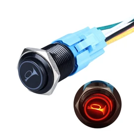 DMWD 16mm Raised Speaker Horn Momentary Push Button Switch 5/8" Mounting Hole 12V-24V LED Lighted 1NO 1NC SPDT with Pre-Wired Socket for Car Truck Boat Marine (Black/Red)