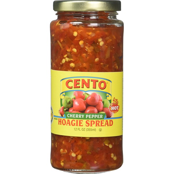 Cento Diced Hot Cherry Peppers, Hoagie Spread 12 Ounce (Pack of 6)