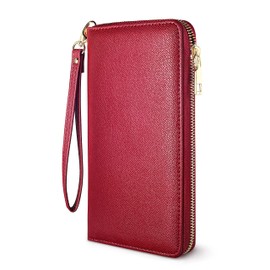 Yarnic Red Women Wallet -Wallet for Woman with Wristlet Band Wallet Credit Card Holder Clutch Money Pockets Case Coin Money Clip Organizer Purse with RFID Blocking Large Capacity with Zipper