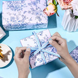 Pineraap 100 Sheets Blue Floral Tissue Paper, Chinoiserie Gift Wrapping Paper Blue Flower Butterfly Peony Printed Tissue Paper for Christmas Wedding Baby Shower Birthday Party Decor,14 x 20 Inch