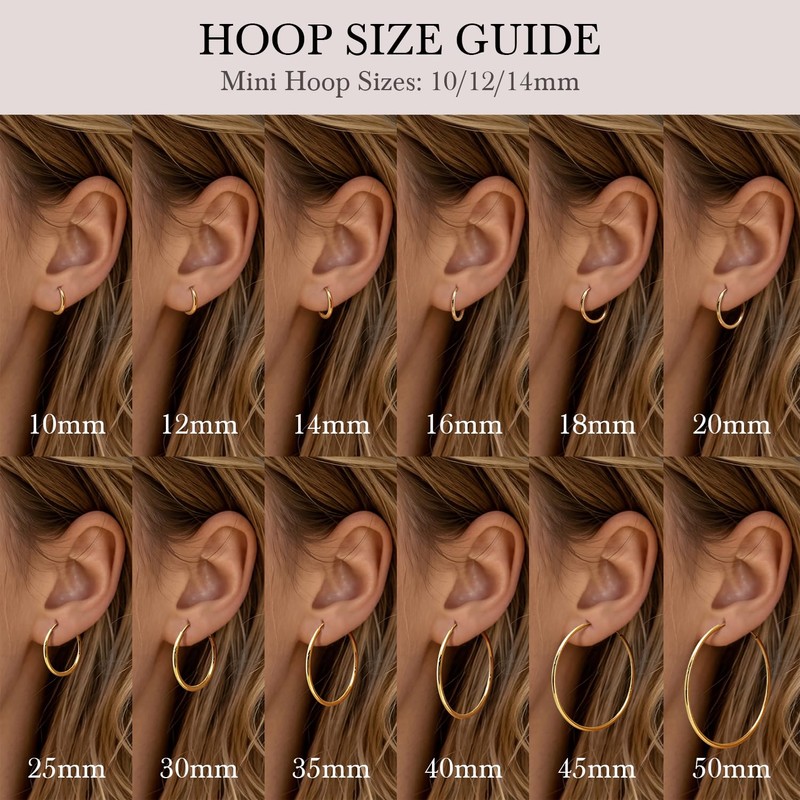 Selroper thin gold hoop earrings 1.5mm 12 sizes (50mm)
