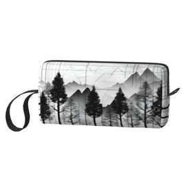 OLUSENMO Minimalist Forest Mountain Art Makeup Bag Compact & Durable Travel Cosmetic Bag Organizer Oxford Fabric Multi-Purpose Storage Perfect for Travel, Gym, Daily Use