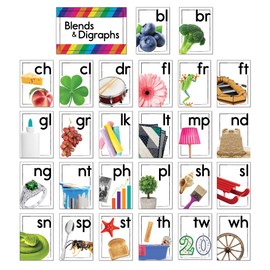 Carson Dellosa Blends and Digraphs Bulletin Board Set—Blend Cards, Digraph Cards, and Header for Bulletin Boards and Grammar Learning, Homeschool or Classroom Décor (35 pc)