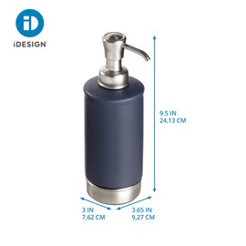 iDesign Hand Soap Dispenser for Bathroom or Kitchen - Refillable Soap Pump Bottle - Navy Blue/Brushed Nickel