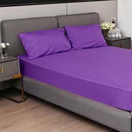 Fitted Sheet 25CM Deep Bed Sheet Super King Size 180X200CM Purple Hotel Quality Poly Cotton (Purple, Super King 25 CM)