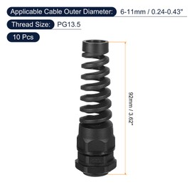 sourcing map 10Pcs Waterproof Cable Gland, PG13.5 Nylon Spiral Strain Pigtail Cord Joint with Gasket for 6-11mm Wire Thread Cable Fixing and Appliances, Black
