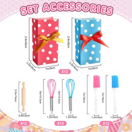Glimin 48 Pcs Kids Mini Baking Sets for Real Cooking Games Prize Party Favors, with Spatula, Rolling Pin, Whisk, Gift Bags for Baking Cooking Party Class