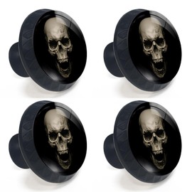 Artinhand 4 Pack Skull Kitchen Cabinet Knobs Round Drawer Pulls Black Dresser Cupboard Door Handles