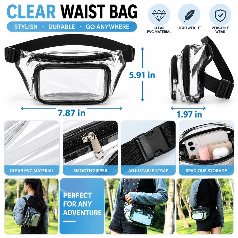 Transparent Waist Bag Clear Sling Belt Bag – PVC Crossbody