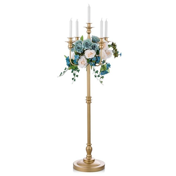 Sziqiqi 50 inch Antique Floor Candelabra Centerpiece Tall Candle Candelabra for Taper Candle and Floral Centerpiece Stand Wedding Party Event Decoration Home Living Room Decoration Gold