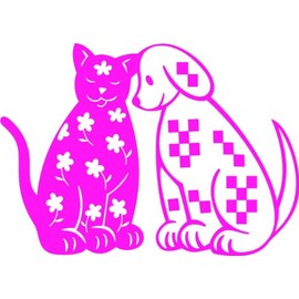 Cute Cat and Dog - Kids Girls Bed Room - Picture Art - Peel & Stick Vinyl Wall Decal Sticker Size : 20 Inches X 10 Inches - 22 Colors Available
