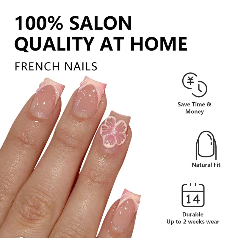 24pcs Short Square False Acrylic Press On Nails Reusable 3D