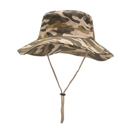 ZLYC Men's Camouflage Sun Hat Safari Hat Mesh Outdoor Hat Boonie Hat, 8 cm brim camouflage khaki