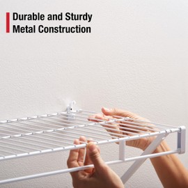 Rubbermaid Direct Wall Mount Closet Shelf, 4 Ft. Wide, Mounting Hardware Kit Included, White, Wire Shelving Organizer System for Home/Laundry/Bathroom/Mudroom/Pantry/Linen Closet