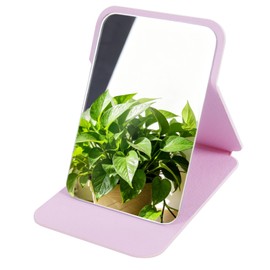 Pink Folding Travel Mirror, 6x4 inches PU Portable Adjustable Rectangular Ultrathin Vanity Mirror with Stand, for Travel, Camping,Home