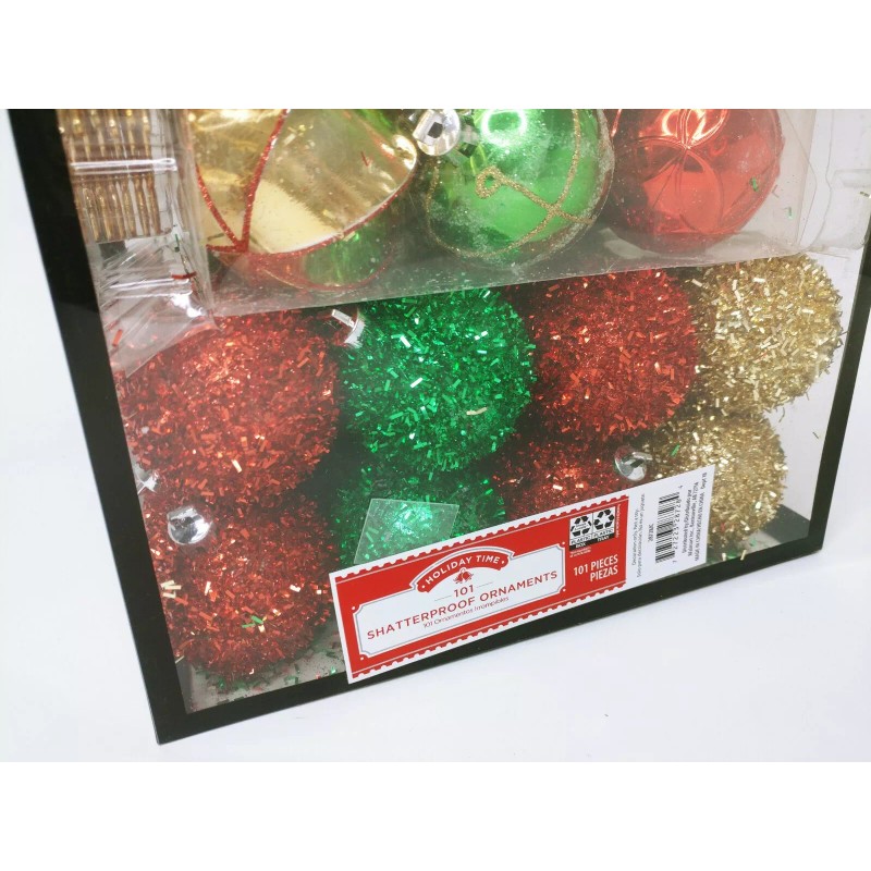 Assorted 101 Christmas Tree Ornaments Shatterproof Balls Snowflake (Red, Green)