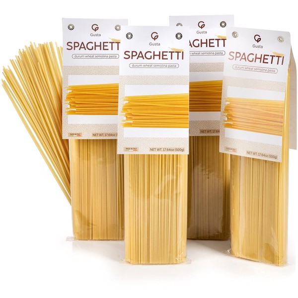 Gusta Pasta de fideos espaguetis – Pasta italiana orgánica USDA de Italia – Pasta orgánica de sémola de trigo Durum "Al Dente" – Pasta sin OMG y gourmet – Marca familiar – 17.64 onzas / 500 g (paquete de 4)