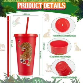 YLFYCOM 30 Pcs Cheetah Party Favors Cheetah Party Cups with Lid Straw 24 oz Plastic Drink Cups Reusable Bulk Leopard Tumblers for Cheetah Theme Party Supplies Birthday Party Gifts
