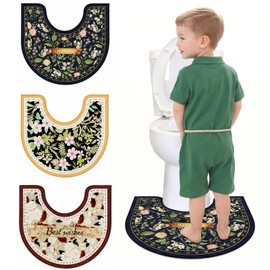U-Shaped Toilet Mat for Bathroom, Diatomaceous Earth Potty Training Mat with 100% Waterproof TPU Barrier, Super Absorbent Quick Dry Bathroom Rug with Non-Slip Rubber Base, 3 Pack