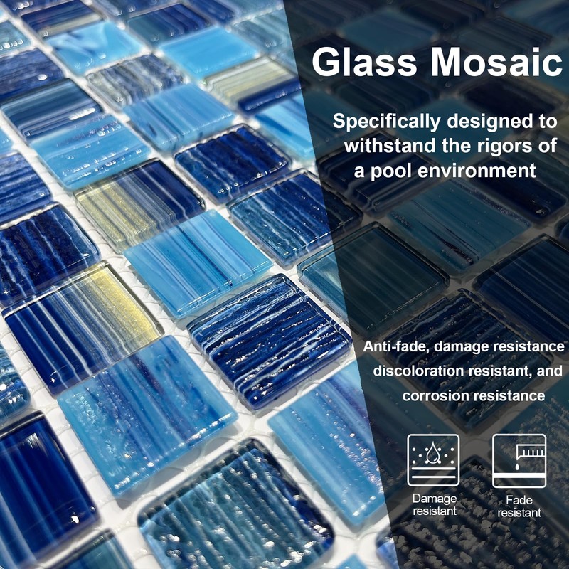 LSDECO 5 Sheets Glass Mosaic Tiles Backsplash, Pool Tiles, 12"