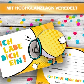 Edition Colibri 10 Invitation Cards Children's Birthday Megaphone A6 Invitation Cards Pop Art Comic Style Invitation Birthday Boy and Girl