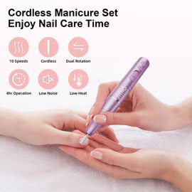Nail Drill, Cordless Electric Nail Drill Machine for Acrylic Nail, Rechargeable Portable with Max 20000 RPM, 12 in 1 Kit Electric Nail File Efile Present for Beginner and Professional (Pink)