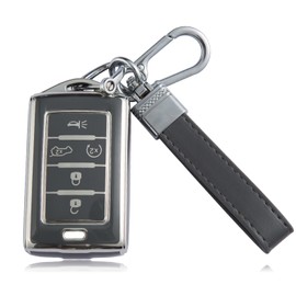 Tyifxom Key Fob Cover, Leather Key Chain tup Soft Case Protection For Grand Cherokee L Grand Wagoneer （2021-2024） (gray)