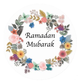 Ramadan Mubarak Stickers for Decoration Beautiful Floral Design Hight Quality Vinyl 2' Round Pack of 24