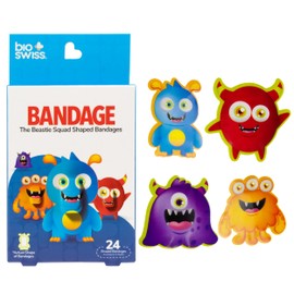 BioSwiss Bandages, Beastie Squad Shaped Self Adhesive Bandage Set, Latex Free, Sterile Wound Care, 24 Count