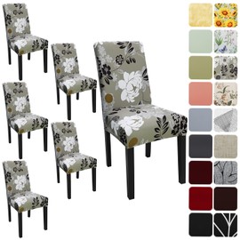 Keyroal Dining Room Chair Covers Set of 6, Stretch Printed Parsons Chair Slipcovers Spandex Removable Washable Kitchen Chair Protector Cover for Dining Room, Hotel, Ceremony(Flowers)