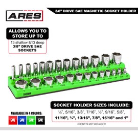 ARES 60007-26-Piece 3/8 in SAE Magnetic Socket Organizer -GREEN -Holds 13 Standard (Shallow) and 13 Deep Sockets -Perfect for your Tool Box -Also Available in RED
