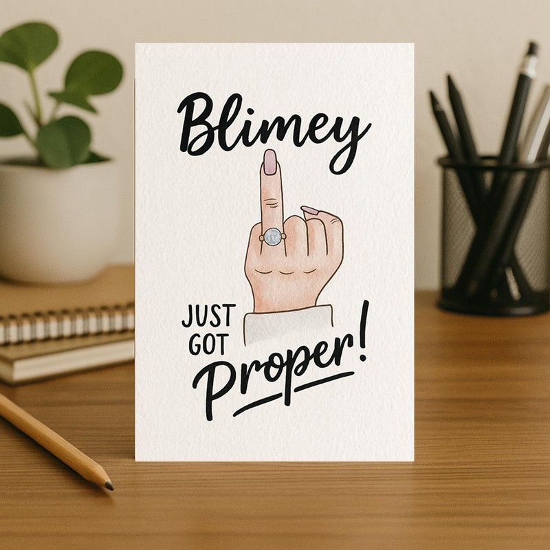 Funny Engagement Card – “Blimey Just Got Proper” – Humorous