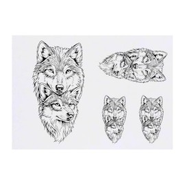 4 x 'Two Wolves' Temporary Tattoos - Water Resistant, Skin-Safe, Non-Toxic Transfers, Mixed Sizes (TO00084600)