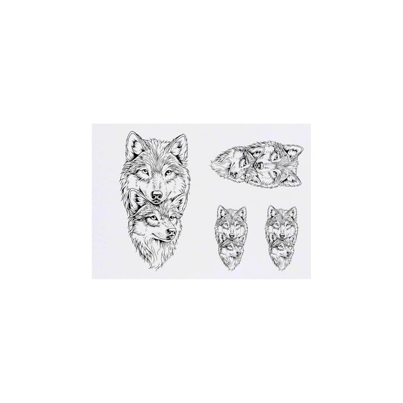 4 x 'Two Wolves' Temporary Tattoos - Water Resistant, Skin-Safe,