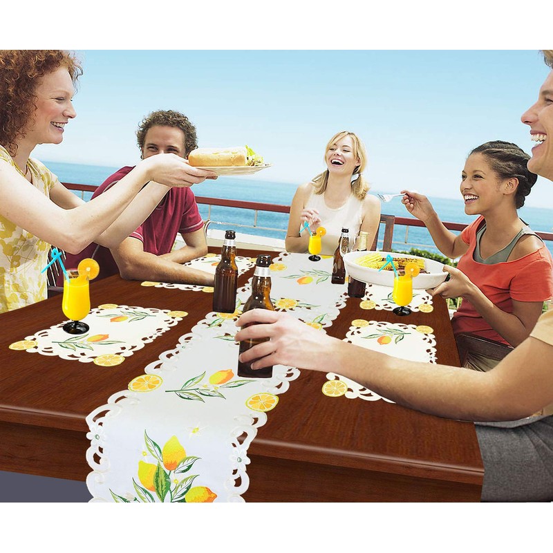 Simhomsen Embroidered Lemon Table Runners, Table Decors for Spring and