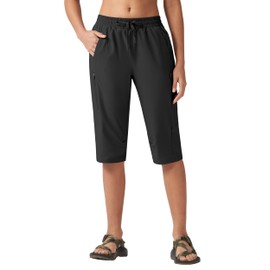 Willit Womens Capri Pants Long Hiking Crago Shorts Below Knee Length Lightweight Quick Dry Water Resistant Pockets Black S