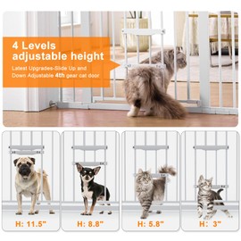 FURTIME 29"-41" Baby Gate with Cat Door Adjustable, Auto Close Dog Gate for Stairs,Doorways and House, Metal Pet Door Pressure Mounted,Easy Install, Effortless Walk Thru, White