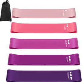 Fitness Bands, Latex Fitness Bands, Set of 5, 5 Different Strengths Training Bands with Exercise Instructions and Carry Bag, Resistance Bands Set for Muscle Building, Yoga, Pilates, Strength Training