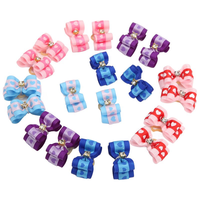 20pcs Pet Hair Bows Dog Grooming Bows with Rubber Bands