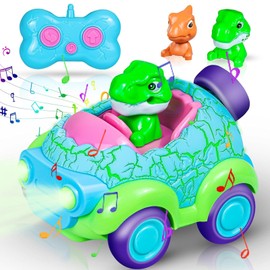 Tethram Carro de Control Remoto,Dinosaurios Juguetes para niños,con 2 Conductores de Dinosaurios,Coche Mando a Distancia con música y luz Recargable,AdecuadoJuguetes para niños 6-7 años