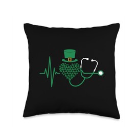 Fun Shamrock Heartbeat Stethoscope for Irish Nurse or Doctor Throw Pillow