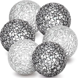 Bolas decorativas para centros de mesa, 6 unidades de 2.4 pulgadas, color plateado y negro, para decoración del hogar, decoración de mesa, rellenos de jarrones, centros de mesa de boda